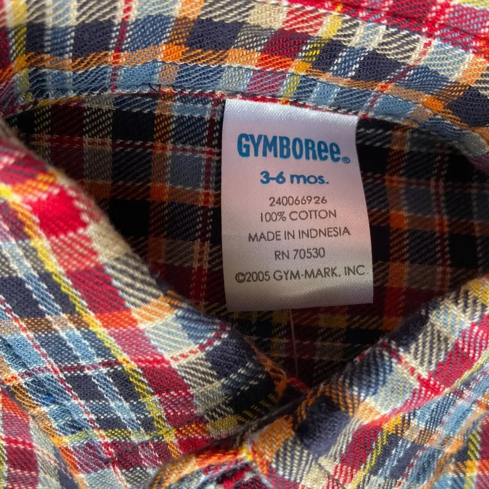 Gymboree Boys Shirt Size 3-6 Mo Fly Boys Plaid Flannel Button Up Airplane‎ NEW